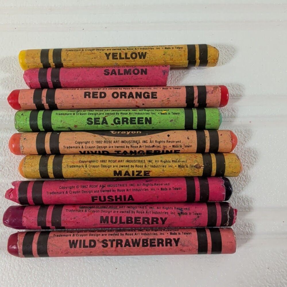 Vintage 1992 RoseArt Crayons Lot of 9 Named Colors Made in Taiwan